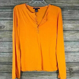 Reference Point Orange Long Sleeve Cotton Button Sleeve Henley Tshirt Size Med